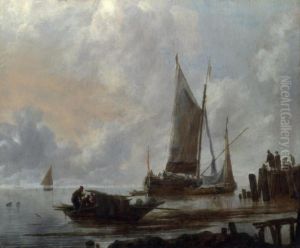 Vessels Moored off a Jetty by Jan Van De Cappelle
