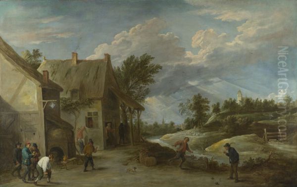 Peasants playing Bowls outside a Village Inn - view 1