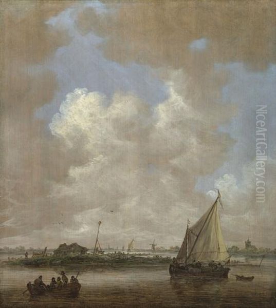 A River Scene, with a Hut on an Island - view 1