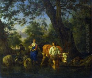 Peasants with Cattle fording a Stream by Adriaen Van De Velde