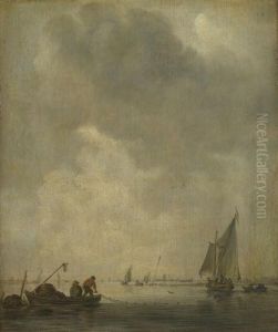 A River Scene, with Fishermen laying a Net by Jan van Goyen