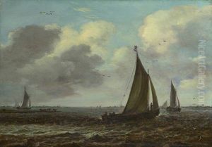 Sailing Vessels on a River in a Breeze by Jan van Goyen