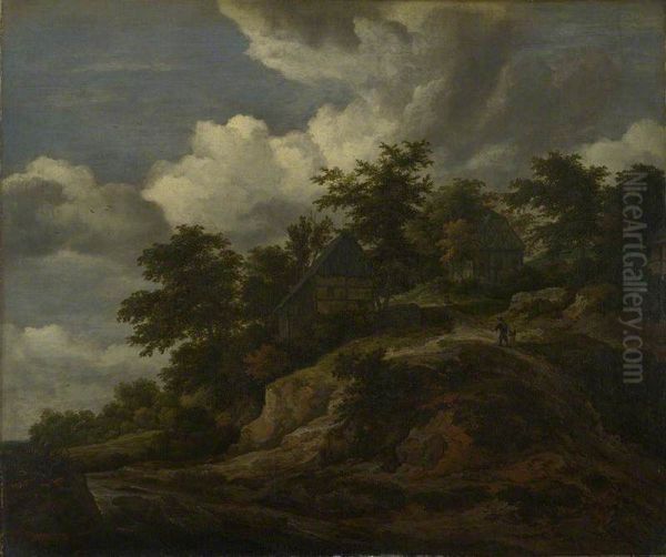 A Rocky Hill with Three Cottages, a Stream at its Foot - view 1