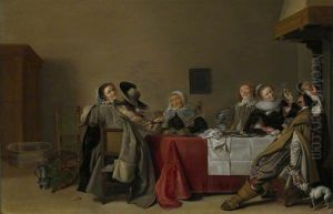 A Merry Company at Table by Hendrik Gerritsz Pot
