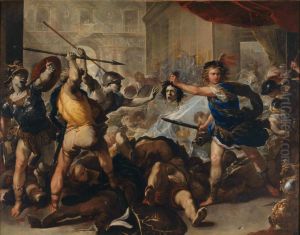 Perseus Turning Phineus and his followers to Stone by Luca Giordano
