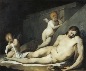Le Christ mort pleure par deux anges. Le Christ mort pleure par deux anges.