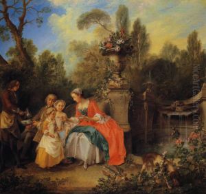 A Lady and Gentleman Taking Coffee with Children in a Garden by Nicolas Lancret