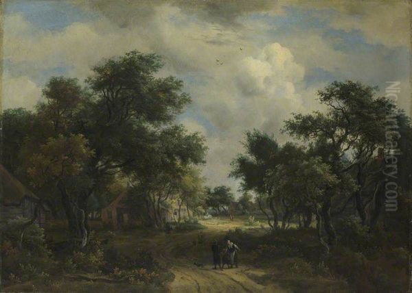 A Road winding past Cottages - view 1
