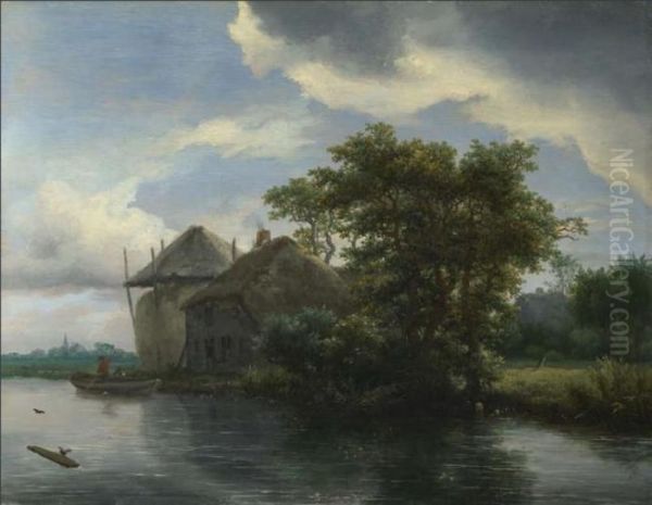 A Cottage and a Hayrick by a River - view 1