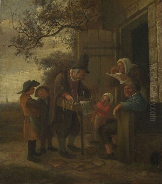A Pedlar Selling Spectacles outside a Cottage. - view 1