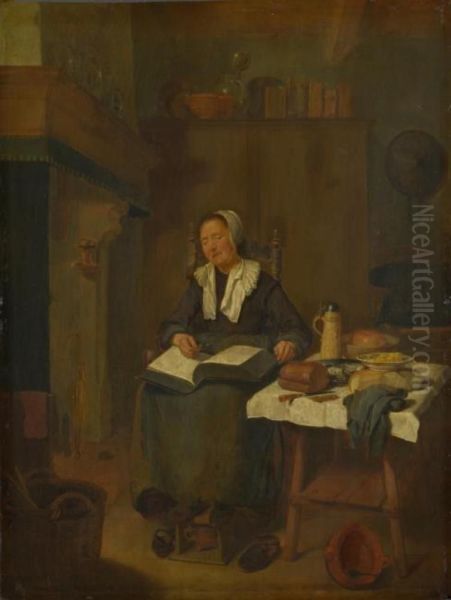 A Woman Asleep by a Fire - view 1