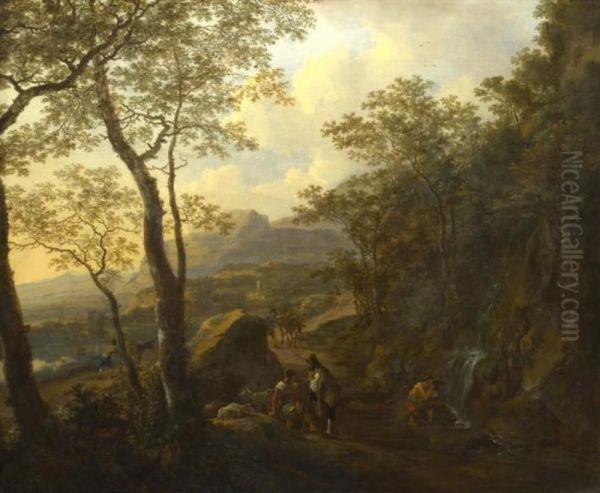 A Rocky Italian Landscape with Herdsmen and Muleteers - view 1