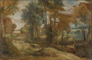 A Wagon fording a Stream