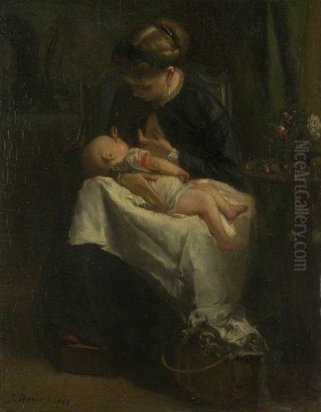 A Young Woman nursing a Baby - view 1
