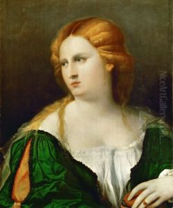 Junge Frau in grunem Kleid, in der Hand eine Schachtel by Palma Vecchio
