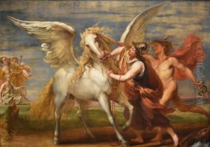 Minerva restrains Pegasus with the help of Mercury by Jan Boeckhorst