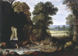 Forest landscape with nymphs and satyrs by Paul Bril