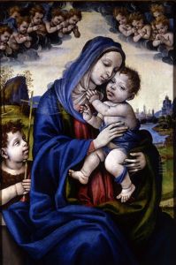 Madonna and Child with Infant Saint John the Baptist, Angels Circling Above by Filippino Lippi