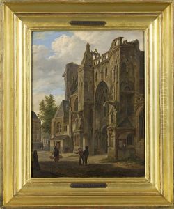 Gezicht op gothische kerk, by Bartholomeus van Hove