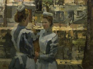 Two maids on a canal in Amsterdam