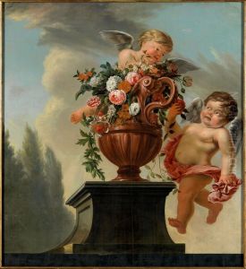 Putti met vaas en bloemen, by Jan Abel Wassenbergh I