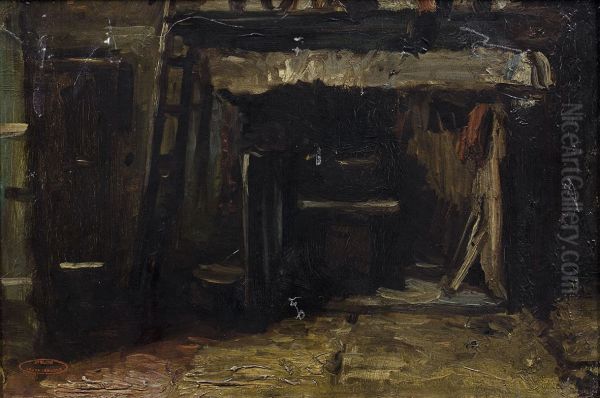 Interieur met schouw en ladder, - view 1