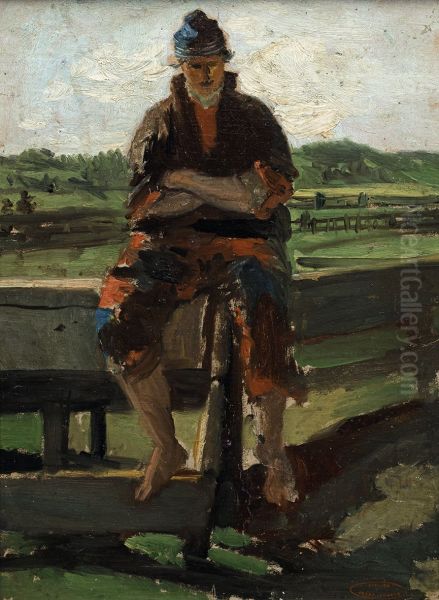 Op hek zittende jongen, - view 1