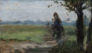 Studie van landschap met figuur,