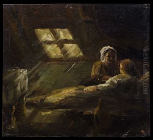 Zieke op zolderkamer, studie,
