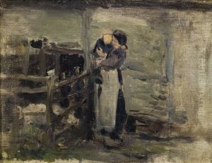 Vrouw met kind bij varkenshok, by Jozef Israels