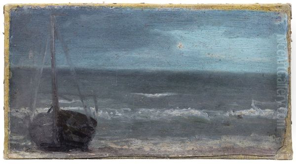 Zeegezicht (boot aan het strand), - view 1
