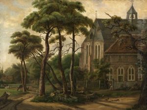 Gezicht op het klooster Ter Apel by Arnold Hendrik Koning