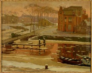 Winter, gezicht vanuit zijn huis aan het Eemskanaal z.z. te Groningen,