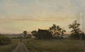 Landschap met boerderij by Hendrik Willem Mesdag