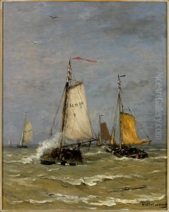 Visserschepen by Hendrik Willem Mesdag