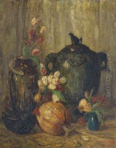 Bloemstilleven met tulpen en kalebas,