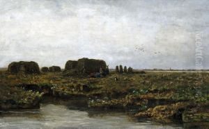 Veenplas met turfgravers,