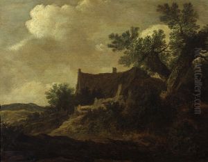Duinlandschap met huisje en wilgen,