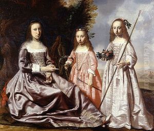 Family portrait of Bouwina Coenders van Helpen (..-1667) and her daughters Gratia Susanna Clant (1630-1690) and Amelia Clant (1633-1695) by Jan de Stomme