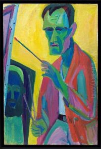 Portat eines Malers im Atelier - Selbstportrat,