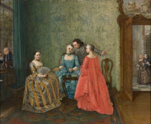 Er gebeurt iets op de gang, Een elegant gezelschap in een interieur,