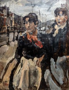 Zwei Frauen auf der Lijnbaansgracht in Amsterdam by Isaac Lazarus Israels