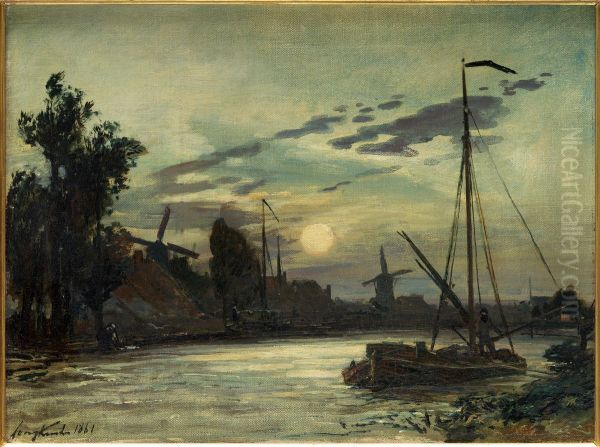Rivierlandschap bij avond - view 1