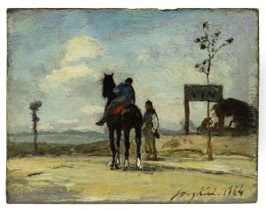 Ruiter en figuur in een landschap