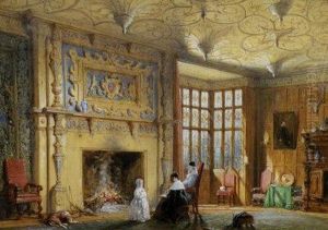 Figures Beside A Fireplace In An Elizabethan Interior