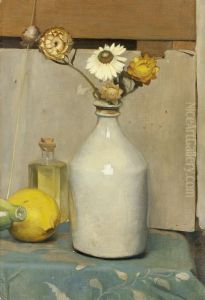 Still life with flowers, lemon and a piggy-bank Still life with flowers, lemon and a piggy-bank