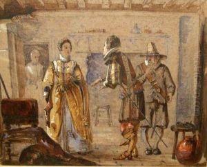 Interior Scene With Figures In Elizabethan Dress by George Cattermole