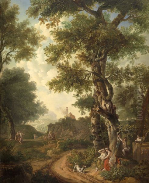 Arcadisch landschap met reizigers - view 1