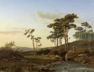 Avondstemming met herder by Cornelis Lieste