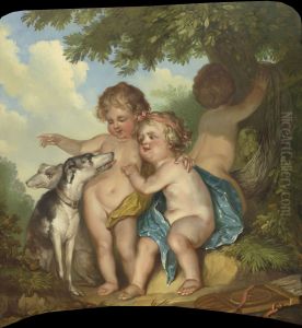 Drie kinderen met twee honden Drie kinderen met twee honden